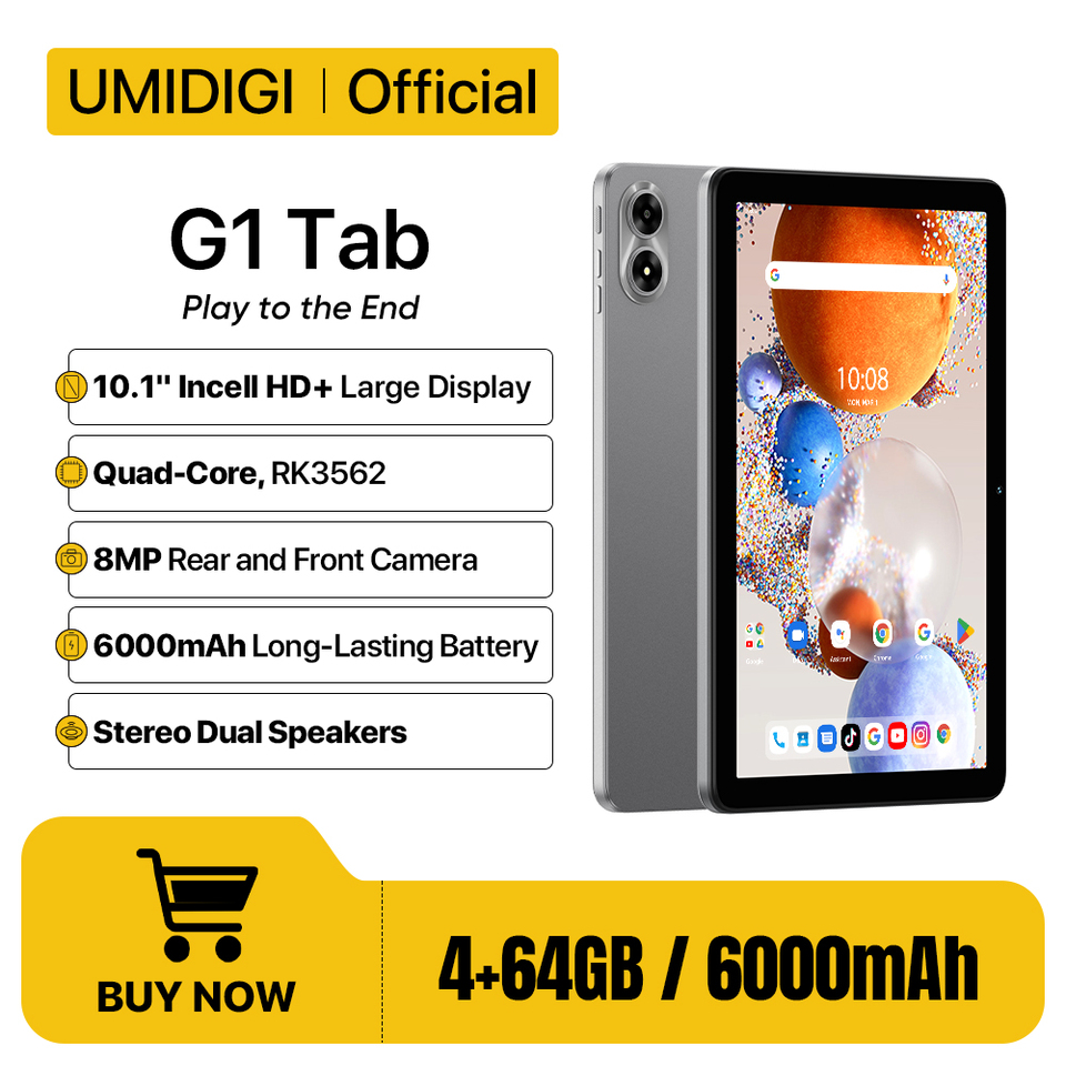 UMIDIG G1 Tab Android 13 Smart tablet 10.1"HD Large Display 4+4GB 64GB Quad Core 6000mAh Mega Battery WIFI6 60Hz tablets android