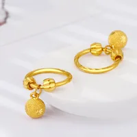 Pure 18 K Gold Color Shiny Simple Transport Beads Earring Jewelry for Women Bride Never Fade Jewelry Birthday Wedding Gifts