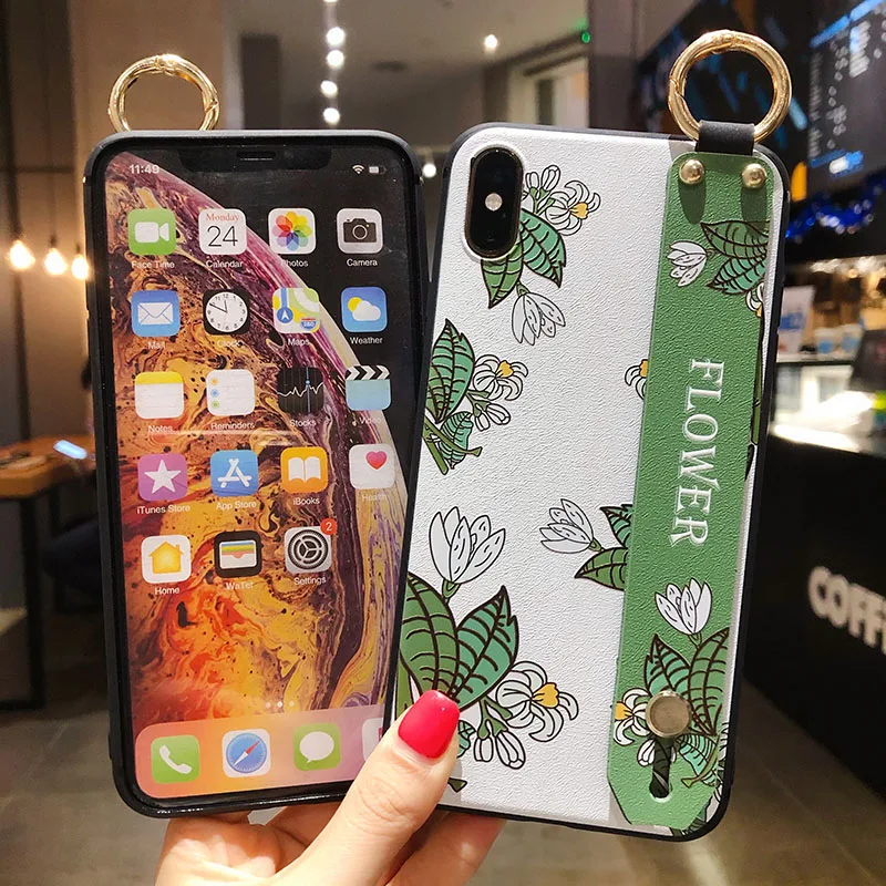 Floral Wrist Strap Phone Case with Botanical Design