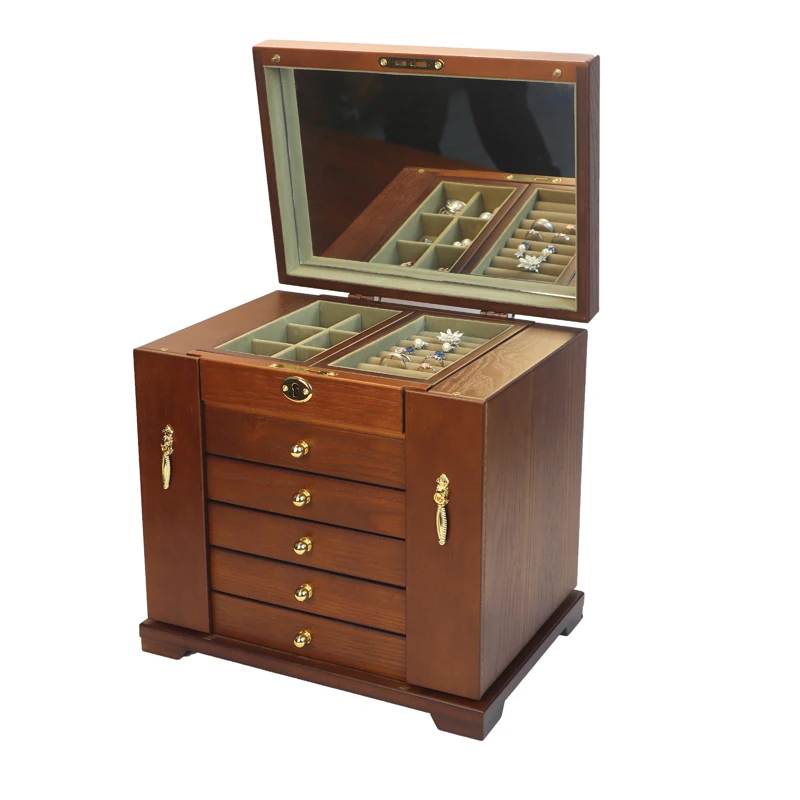 Small Jewelry Box Wood Drawer Ring Necklace Earrings Jewelry Boxes Organizer Bangles Separator Tray Display Accessories Storage