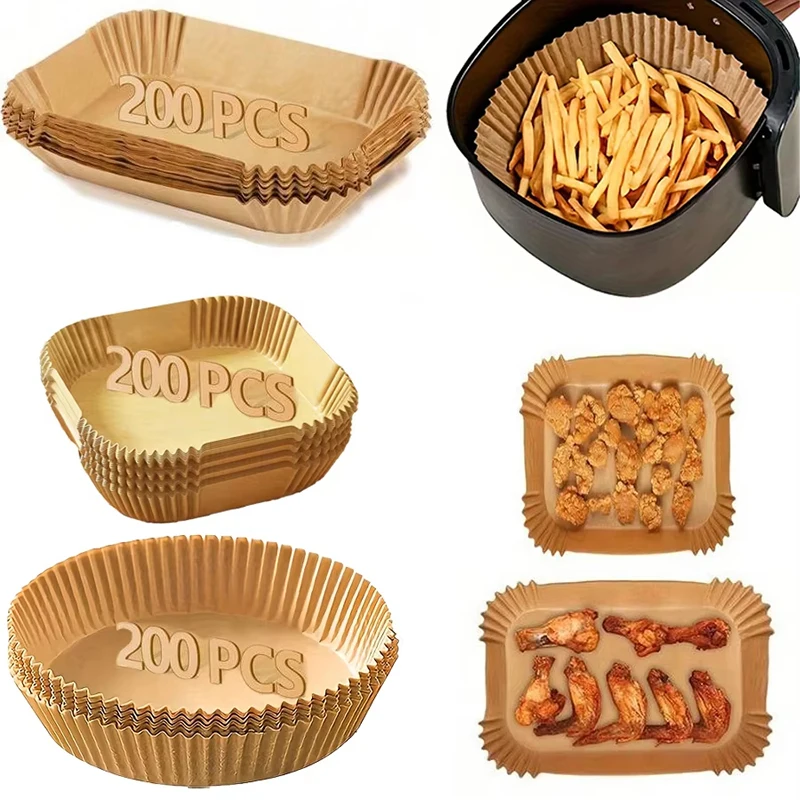 Air Fryer Paper Liners Disposable Oil-Proof Waterproof Oven Baking Paper Round Square Rectangle Parchment Kitchen Party Supplies