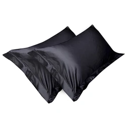 Luxurious Mulberry Silk Pillowcase Set - 100% Pure and Natural Silk (2pcs Black 48x74cm)