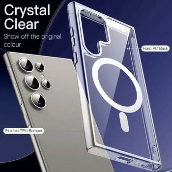 Transparent For Magsafe Case For Samsung Galaxy S25 S24 S23 FE S22 S21 Ultra Plus Wireless Charging Shockproof Clear Cover 4