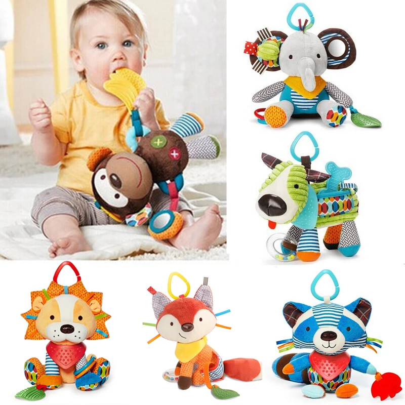 Cartoon elephant donkey fox plush toys baby rattle Hand Bell Baby Stroller Crib Hanging Rattles Christmas birthday gifts