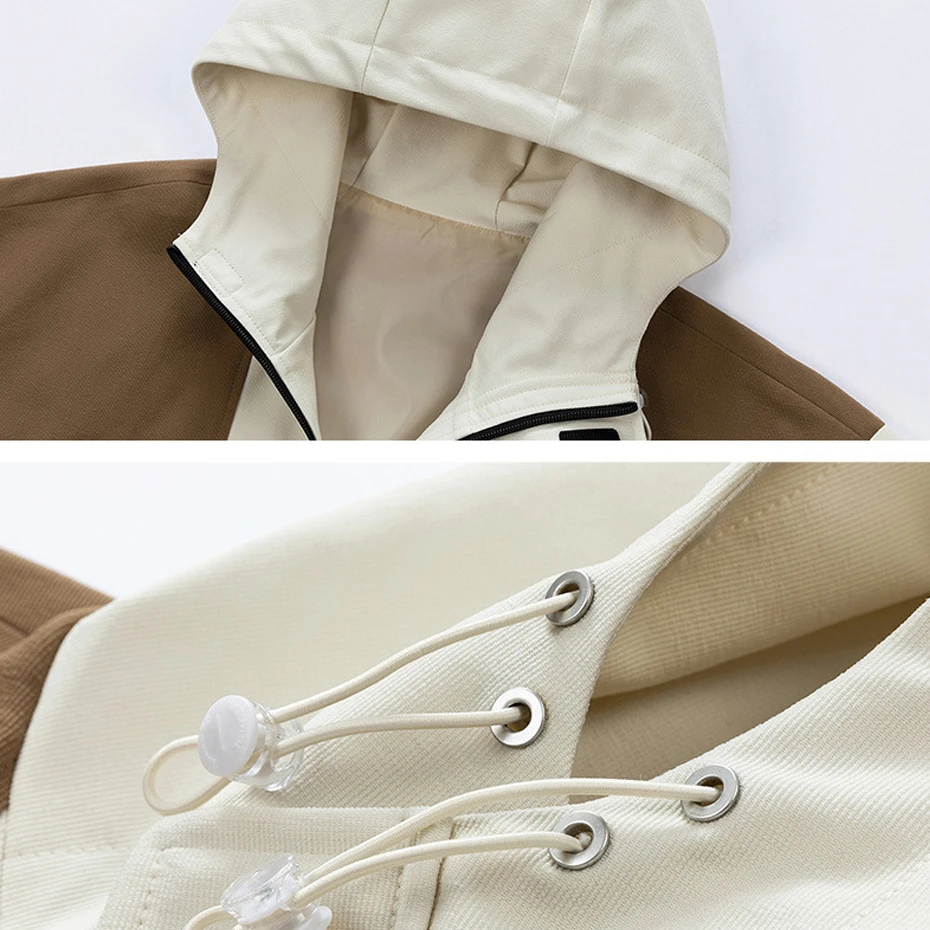 Hooded Windbreaker Jacket Men Camping Jacket Patchwork Fashion Casual Waterproof Jackets Coats Male Windbreaker Outerwear