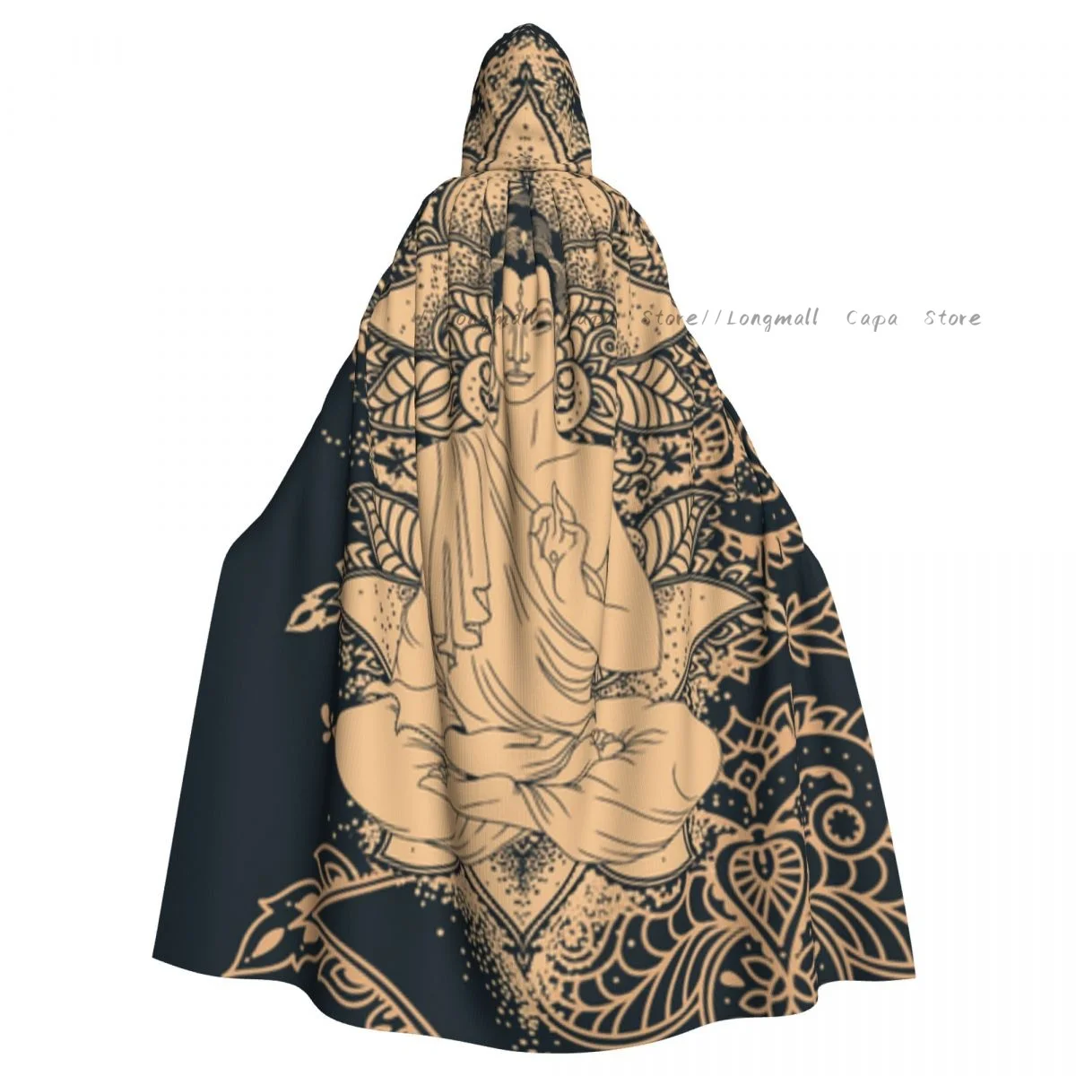 

Adult Halloween Buddha In Lotus Flowers Cloak Cape Hooded Medieval Costume Full Length Dress Coat