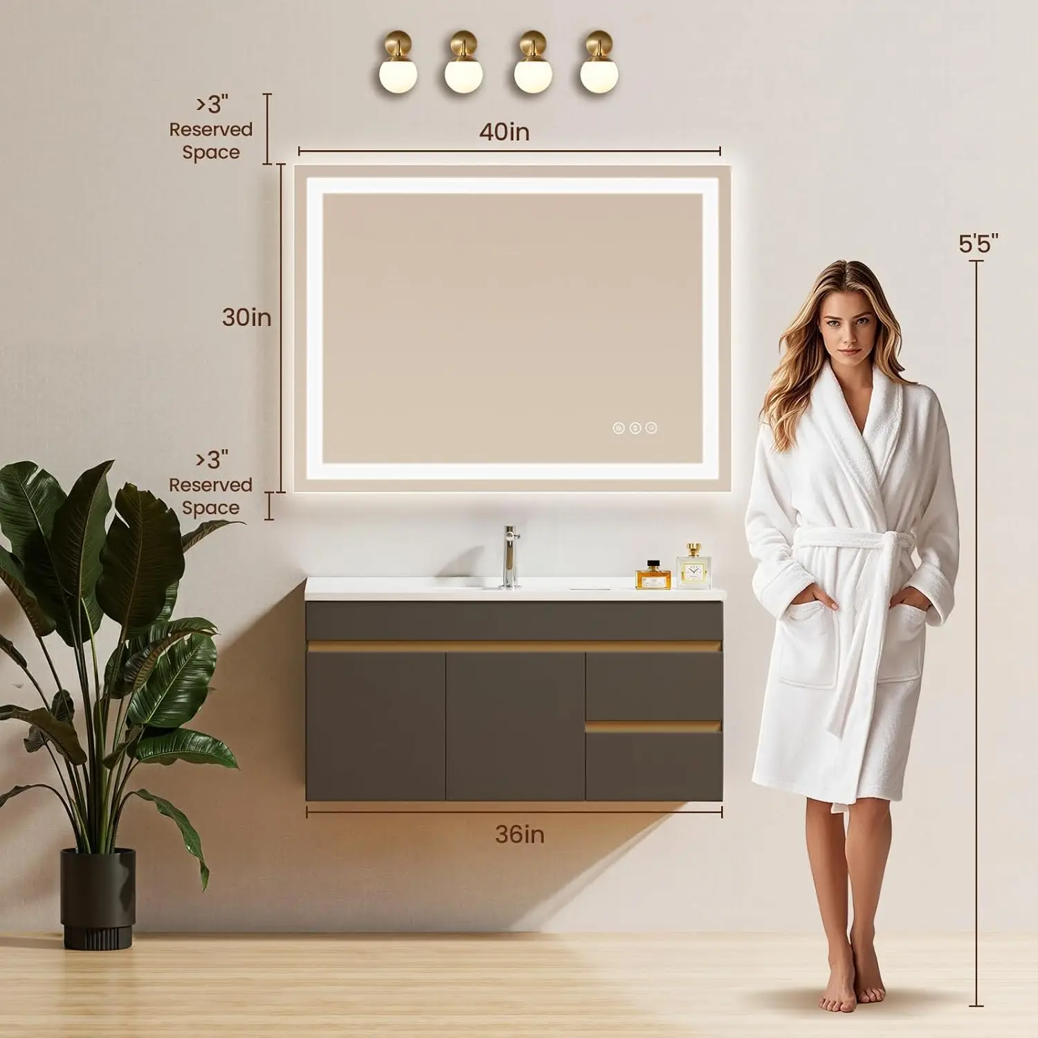 40X30 LED Bathroom Mirror with Lights, Anti-Fog, Backlit + Front Lit, Lighted Bathroom Vanity Mirror for Wall, Memory Function,