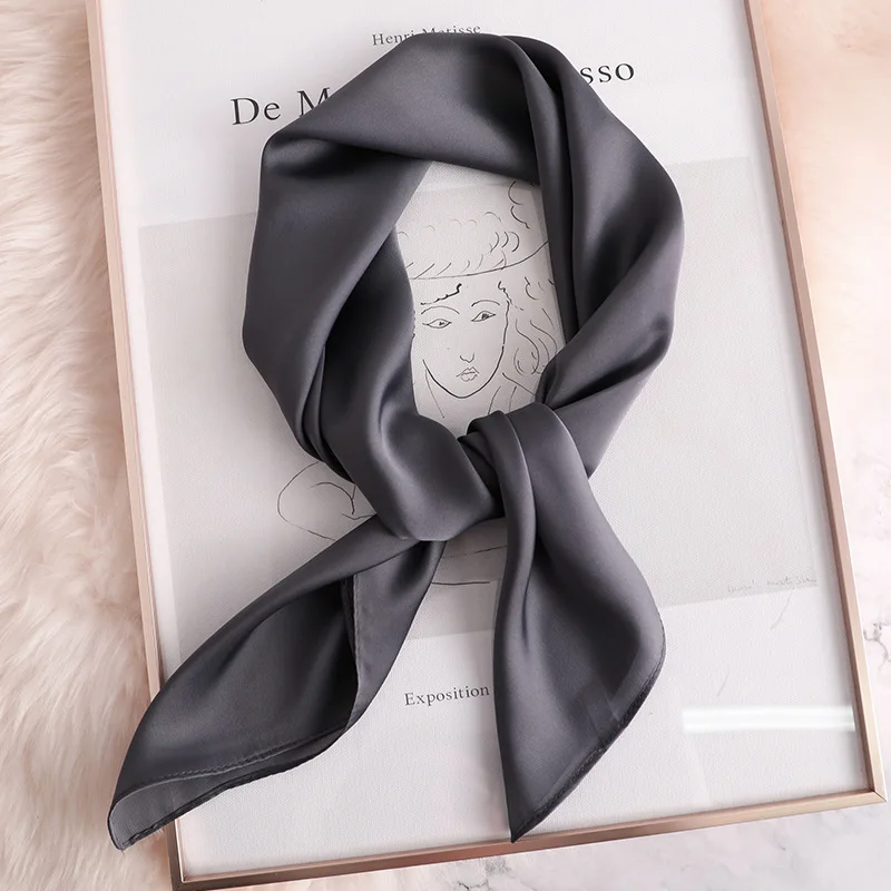 Solid Color Silk Square Scarfs for Women Soft Satin Neckerchief Female Head Hijab Foulard Neck Ties Skinny Hairband Lady Hair 3