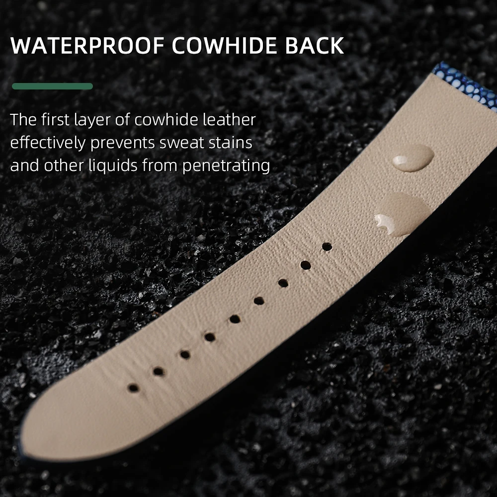 Luxurious Handmade Pearl Fish Leather Watchband - High-End Vintage Bracelet in Black, Blue, and Green Genuine Leather