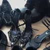 Runway Style Women Pumps  Rough Mesh Silver Rings Metal Buckle Strap Summer Lady Genuine leather High heels Party Prom Shoes 3