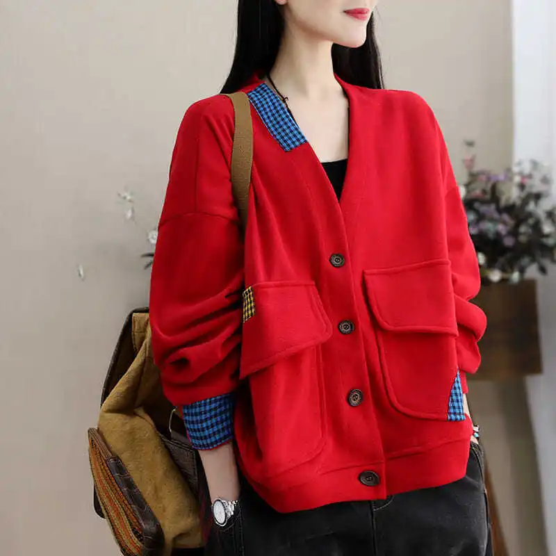 Long Sleeve Sweatshirt Jacket Women Spring Autumn New Korea Loose Large Size Casual V-neck Cardigan Tops Harajuku Clothes