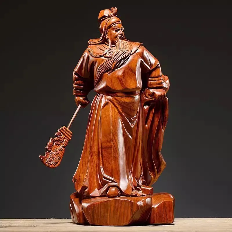 Guan Gong Statue Rosewood Carving God of Wealth Home Altar Office/Shop Decor Feng Shui Gift