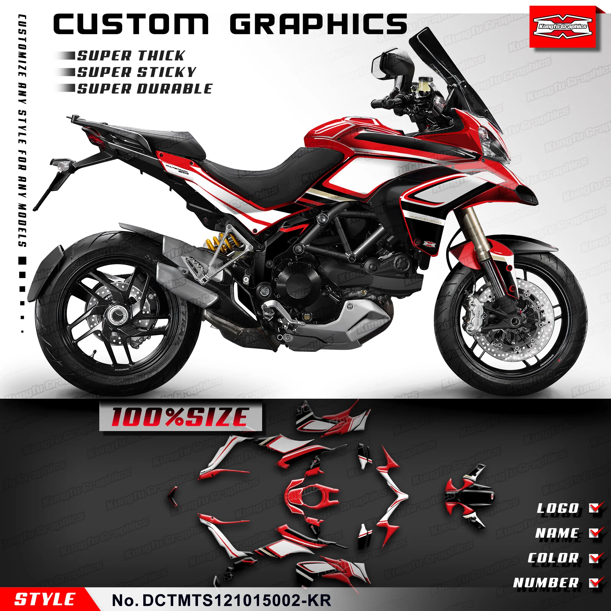 

KUNGFU GRAPHICS Motorcycle Graphics Stickers Set for DUCATI Multistrada MTS 1200 MTS1200 2012 2013 2014 2015, DCTMTS121015002-KR