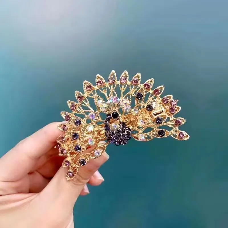 1pcs Elegant Peacock Design Hair Clip Vintage Rhinestone Decor Hairpin Headwear Barrette For Women