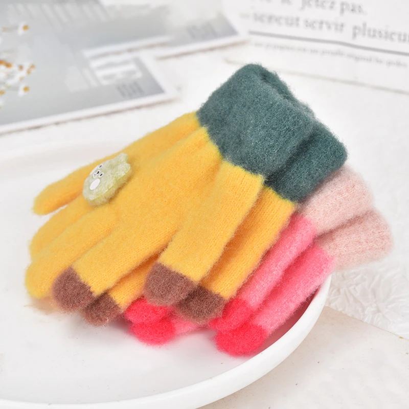 Autumn And Winter Baby Cute Rabbit Color Matching Five-finger Gloves Children's Cute Outdoor Warm Gloves Children's Mittens