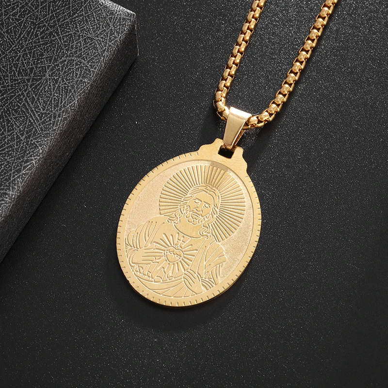 

Fashionable Stainless Steel Blessing Medal Pendant Necklace for Men Women Punk Jewelry Street Party Accessories Gifts