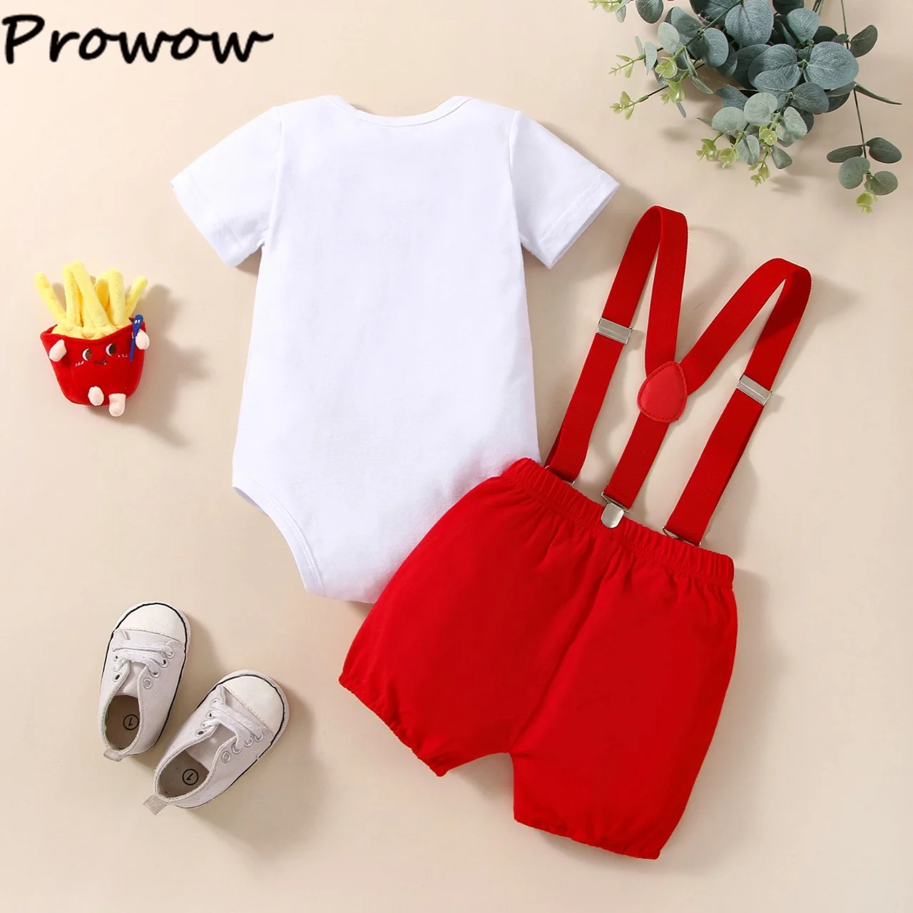 Prowow Half Birthday Clothes Baby Boys Set Letter Romper+Red Overalls Pants 6 Months Birthday Cake Smash Outfits For Boy