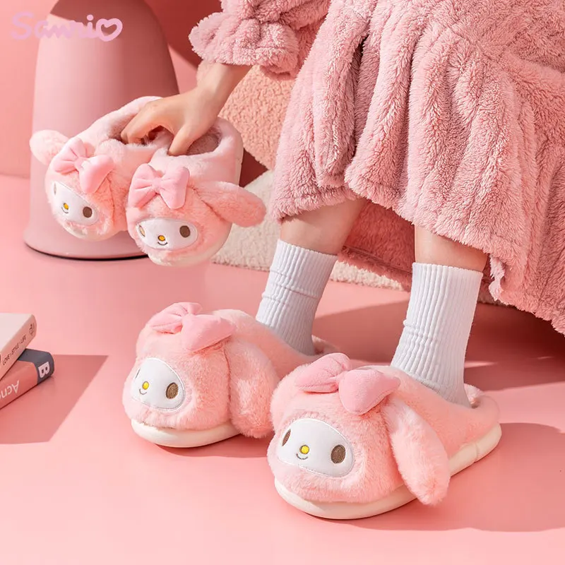 Kawaii Sanrio My Melody Winter Slippers Cute Cotton Shoes Home Shoes Warm Thick Plush Non-Slip Shoes Soft Bedroom Slippers