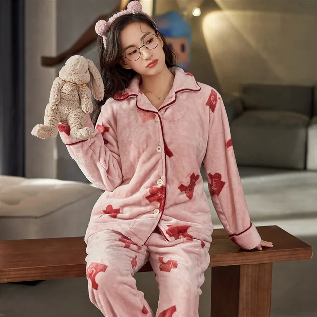 Agnes Gray Inloggegevens Onderstrepen Winter Vrouwen Dikke Warme Pyjama Set Flanellen Lange Mouw Pyjama Dames  Winter Thuis Pak Volwassen Vrouwelijke Kostuums 6XL Grote Maat - AliExpress