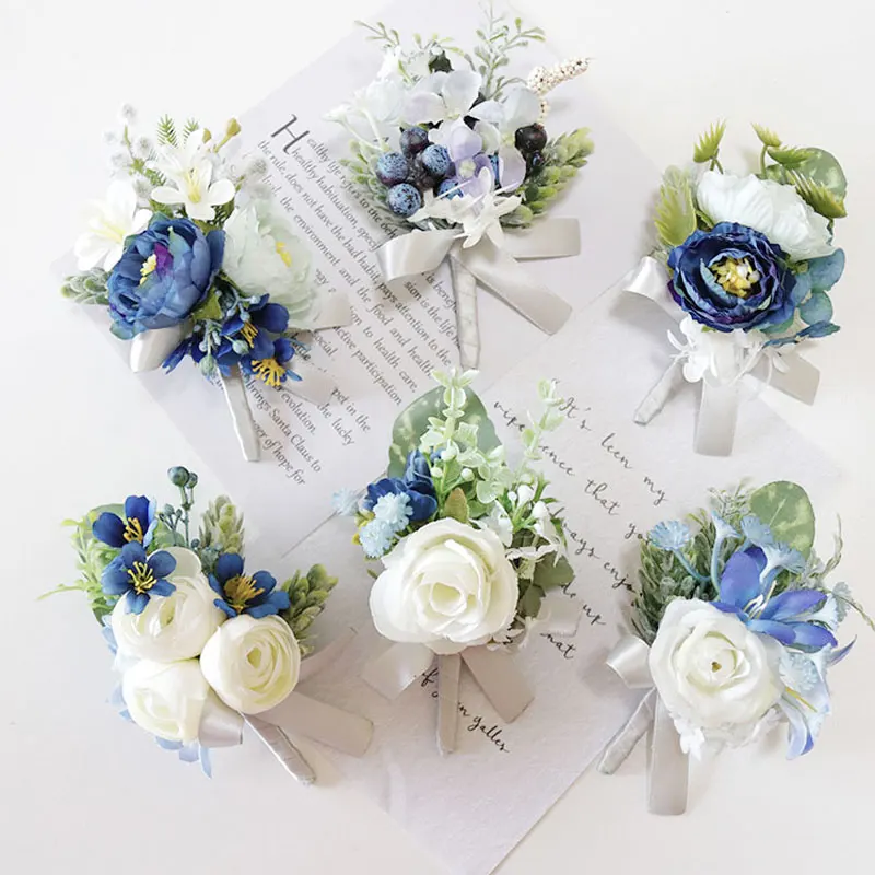 

4PCS Wedding Decor Artificial Flower EU Style White Blue Rose Floral Business Decoration Party Supplies Fake Plant Bride Flower