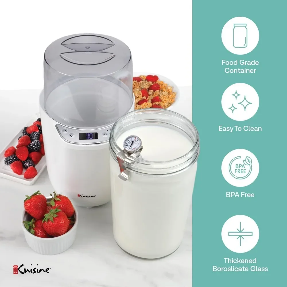 Yogurt Maker with 2 Quart Glass Jar (64 Oz.), White, 2025 Edition, Adjustable Time & Temperature Control 3