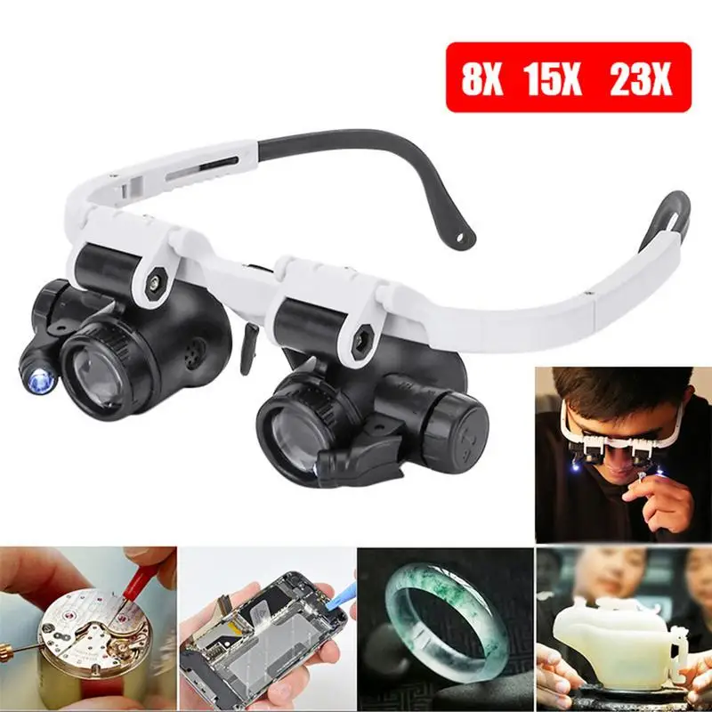 

Telescopic Magnifier Glasses Loupes with 2 LED Light Portable 8X/23X Lens Observation Magnifying Eyewear for Reading Jeweler