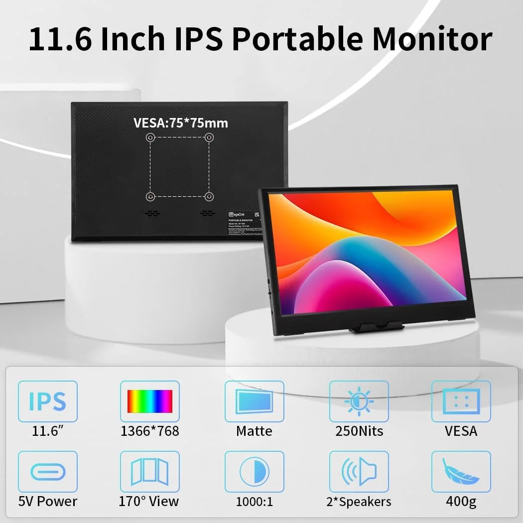 AHXJKA 11.6인치 휴대용 모니터 IPS 스크린 스팀 데크 노트북 확장 스위치 PS4 PS5 Xbox용 여행용 게임 컴퓨터 디스플레이