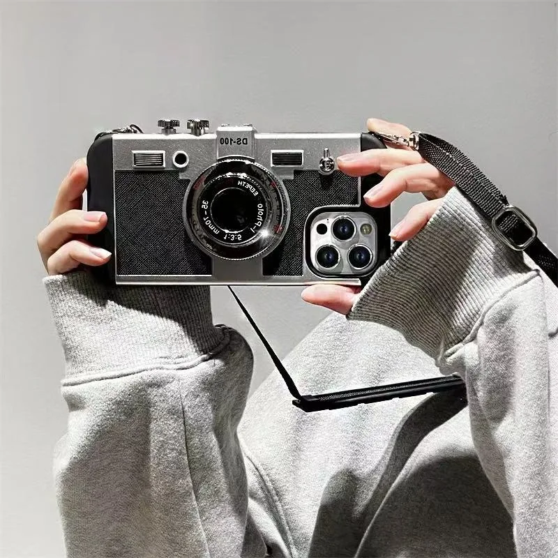 3D Retro Camera Crossbody Protective Phone Case Cover