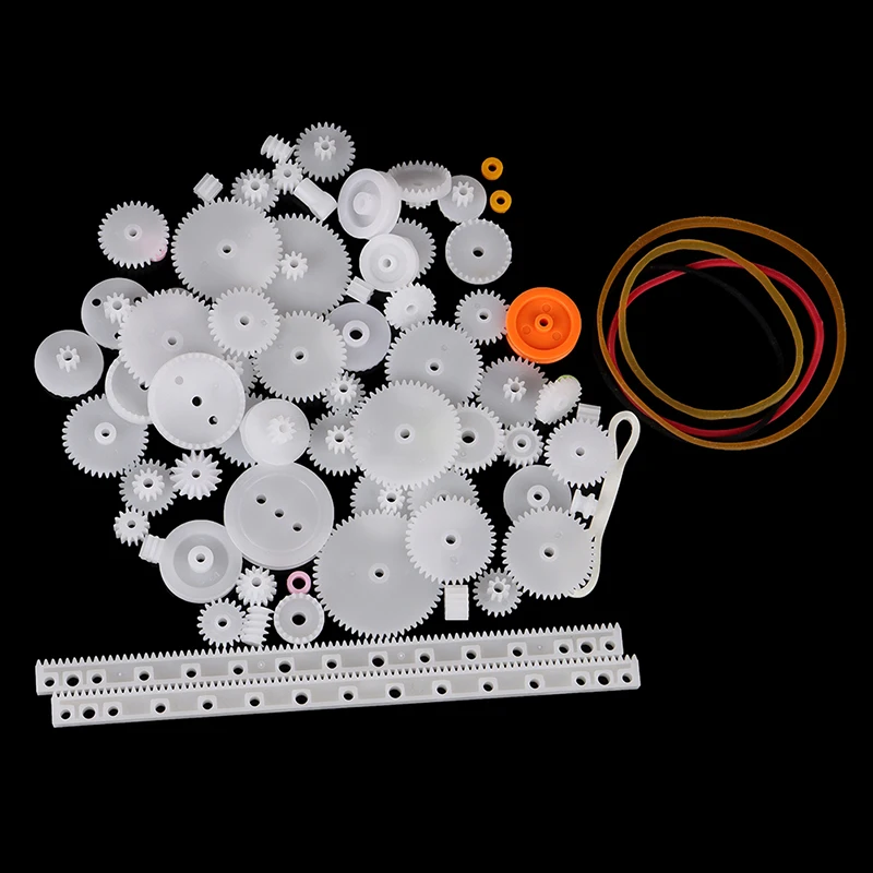 Electric Bike Gear Motor Gear Transmission Gear Electric Chain Saw Gear Cassette Deck Tape Gear 75PCS/set Plastic Gear Rack Pulley Belt Worm Gear Single-and Double-Gear Teeth Toy Car DIY Kit
