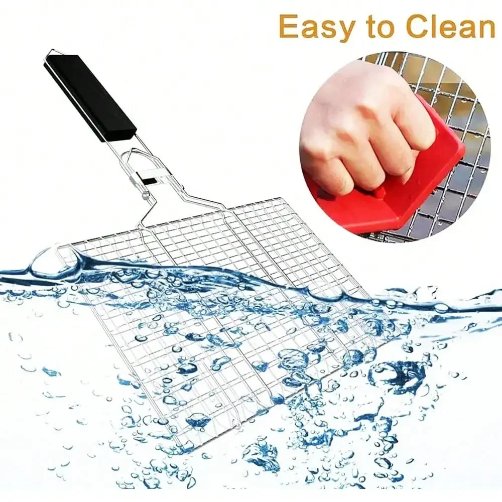 Folding Portable Outdoor Camping Stainless Steel BBQ Rack With Removable Handle Grilling Basket Barbeque Griller Cooking Tools bbq rack