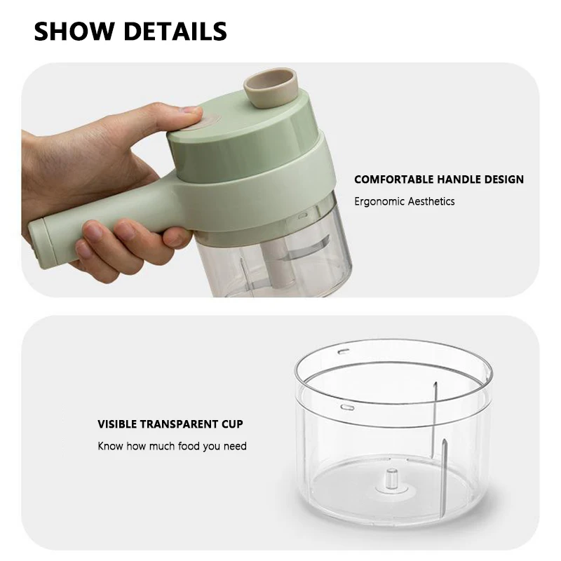 Electric Vegetable Cutter Set Handheld Wireless Electric Garlic Masher Food Chopper Meat Grinder Machine Food Peel Slice
