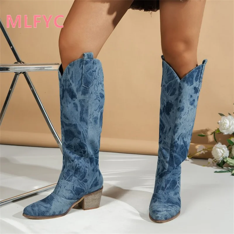 2023 Autumn/Winter Round Toe High Heel High Barrel Long Boots New Women's Shoes chealsea boots women ladies shoes