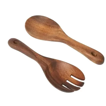 Set di cucchiai in legno Grande insalata Cena Cucchiai da portata Server Forchetta in legno Cucchiaio Set di posate Utensili in legno Stoviglie ложки дя салата 1