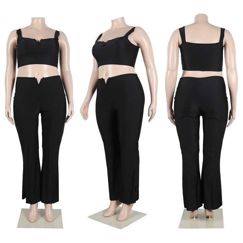 Plus Size Elegant Sets Solid Sleeveless Tops And Pants Female Fashion Women Tracksuit Cloth 2023 Summer Two Piece Matching Sets