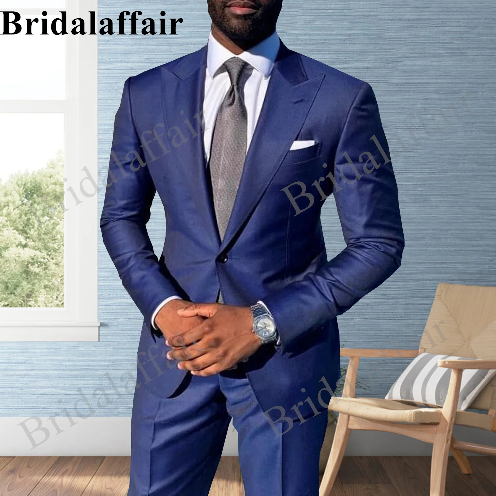 

Bridalaffair Men's Royal Blue Suit Slim Fit Wedding Tuxedo Formal Dress Suit 2 Piece Blazer Pants Set Tailored Costume Homme