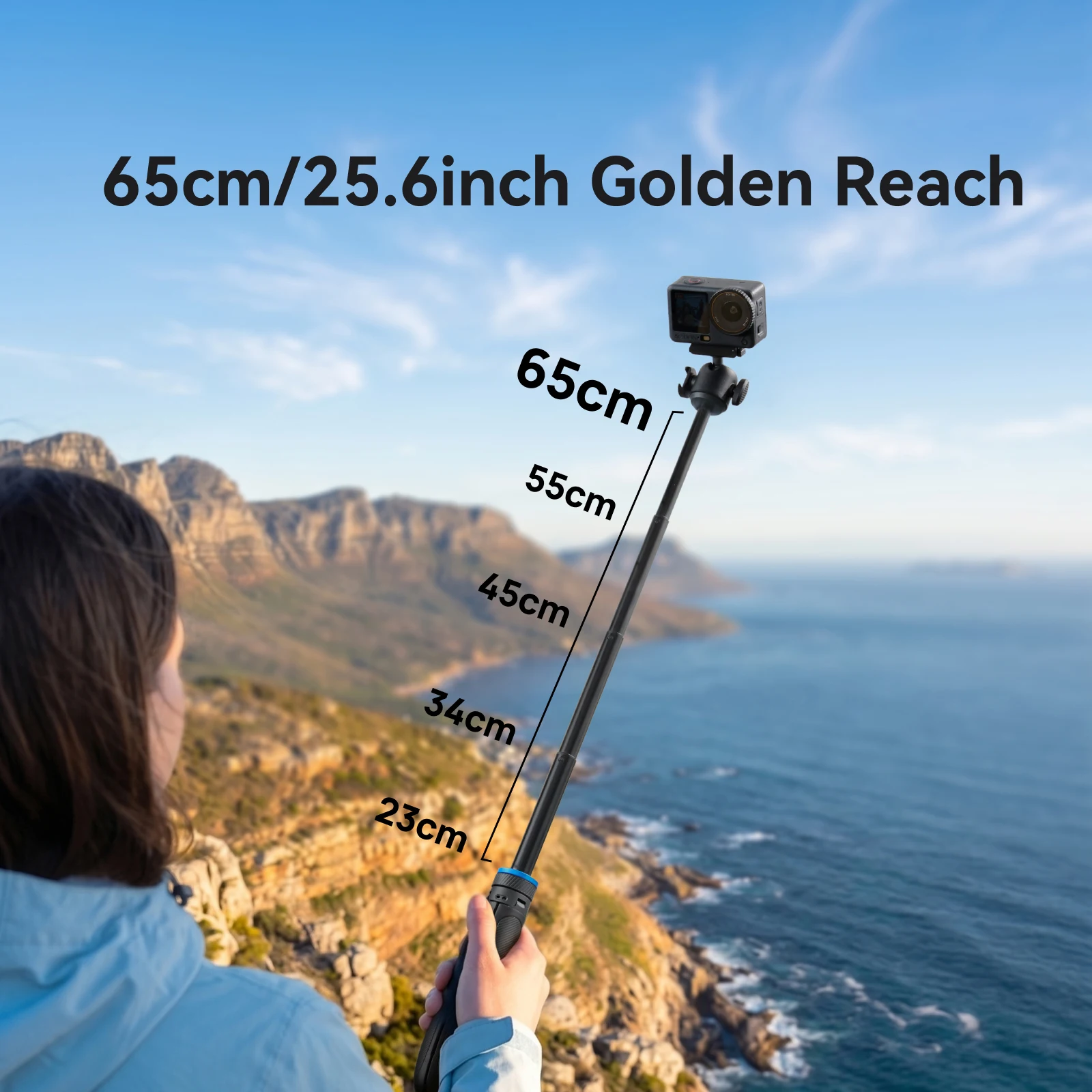 텔레신 미니 퀵 오픈 셀카봉 삼각대 알루미늄 합금 스탠드 (DJI 오즈모, 고프로, 인스타360 액션 카메라용 핸드 그립 스탠드)