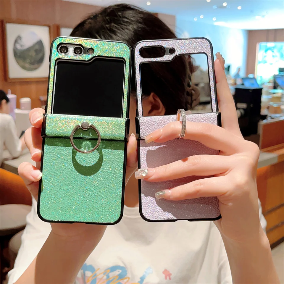 

Модный Блестящий Чехол-книжка с кольцом для телефона, чехол для Samsung Galaxy Z, флип-чехол 5 дюймов, флип-чехол для 4 Z, флип 3, однотонный складной чехол-накладка