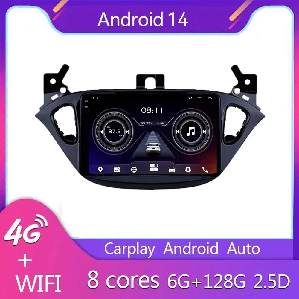 

Мультимедийная магнитола 9 дюймов, мультимедийная система на Android 14, с GPS, Wi-Fi, для Opel Corsa E, 2014-2016, 2017, 2018, 2019,