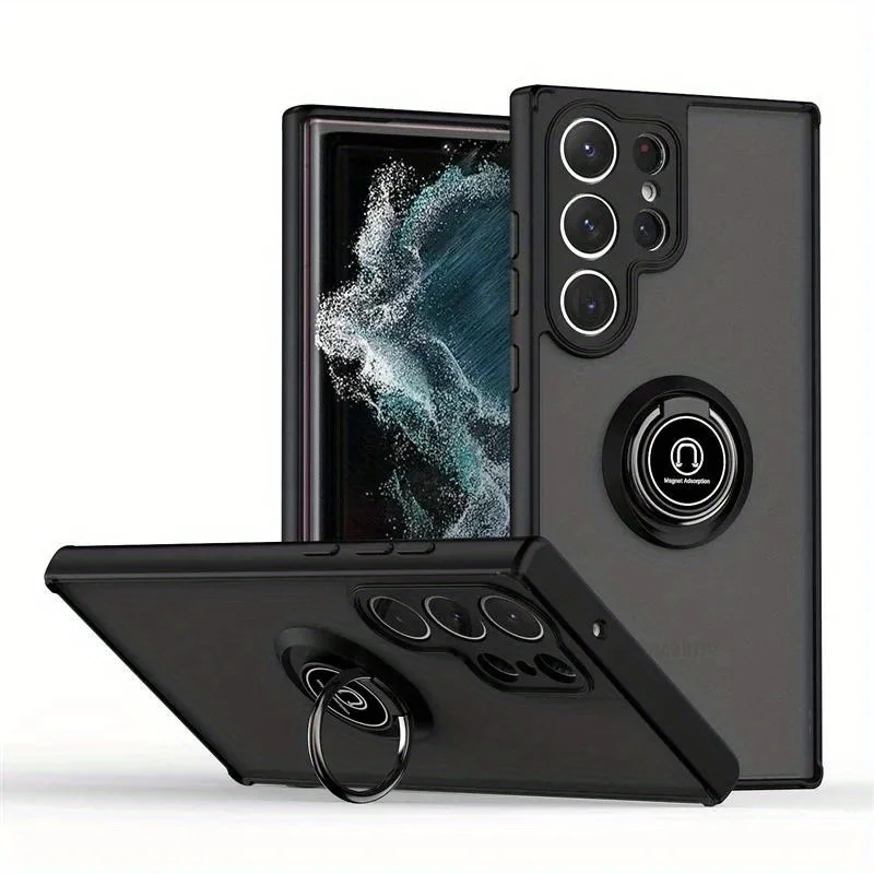 Sleek Magnetic Ring Matte Phone Case with Stand Functionality
