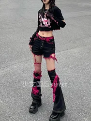 New Spring Summer Japanese Women Black Fashion Sexy High Waist Harajuku Punk Y2K Hot Girl Streetwear Two-piece Set Shorts