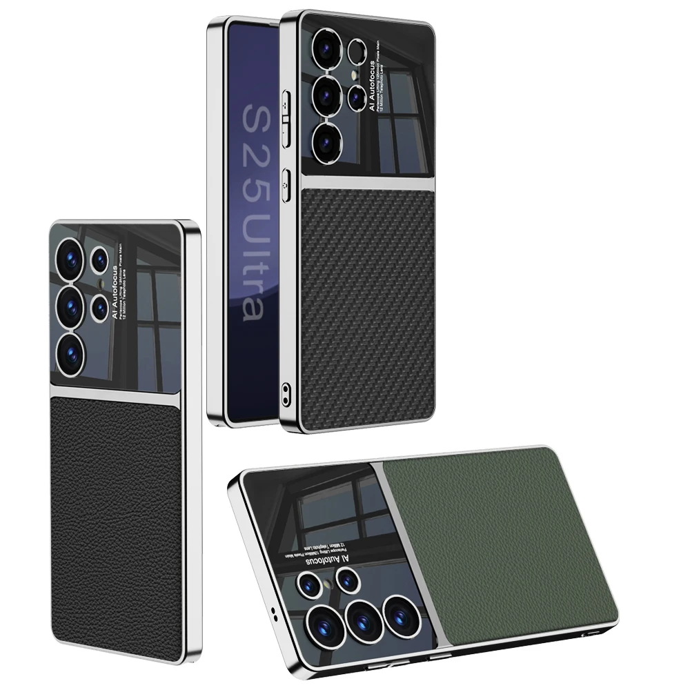 Luxury PU Leather Electroplated Frame Phone Cover Case