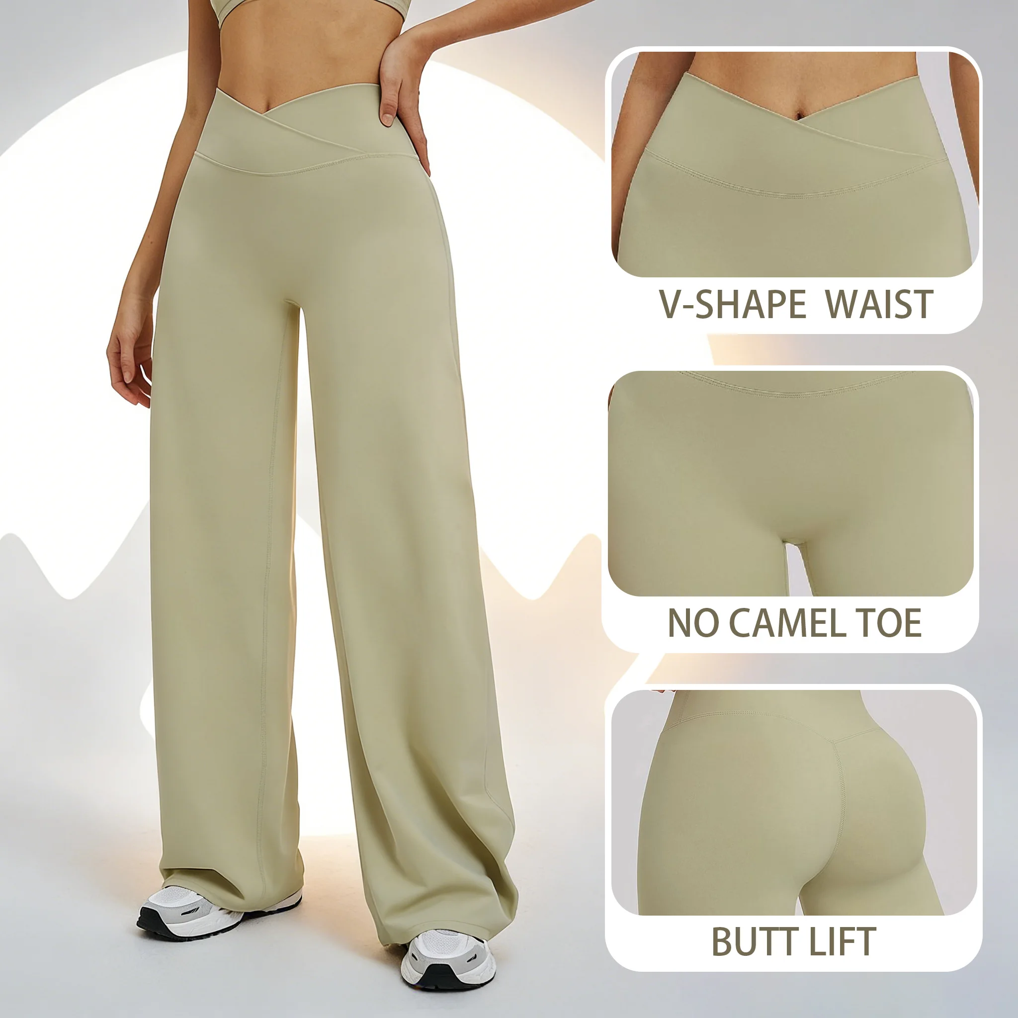 Leggings a Zampa d'Elefante Felpati, Pantaloni Casual a Vita Alta Incrociati, Pantaloni da Corsa Vestibilità Ampia, Pantaloni per Attività all'Aperto - Image 2