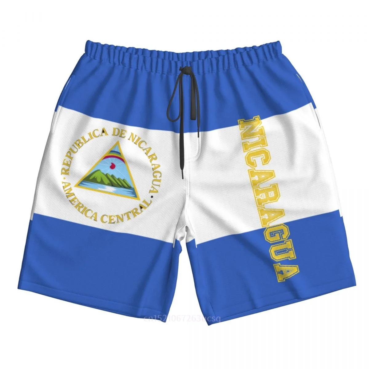 

2023 Summer Polyester Nicaragua Country Flag 3D Printed Men's Board Shorts Beach Pocket Running Summer Pants