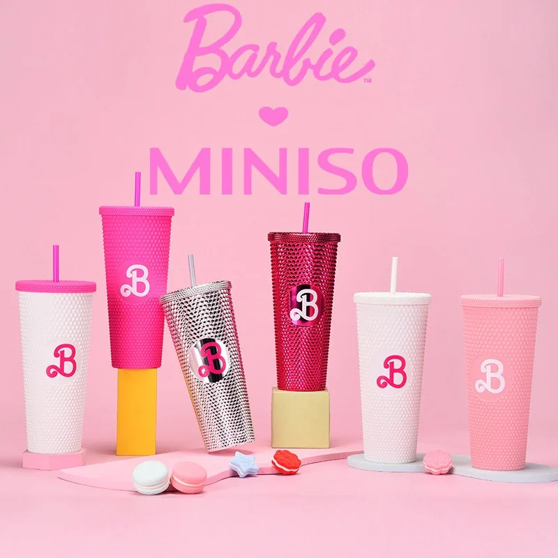 

2023 Miniso Barbie Water Bottles 710ml Straw Cup Double-layer Large Capacity Anime Kawaii Creative Travel Portable Girls Gifts