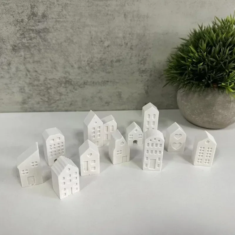 Silicone mold 3D Nordic Style Small House Silicone Mold 12-hole House Candle Molds Mini Houses Plaster Concrete Cement Mould Aroma Soap Molds