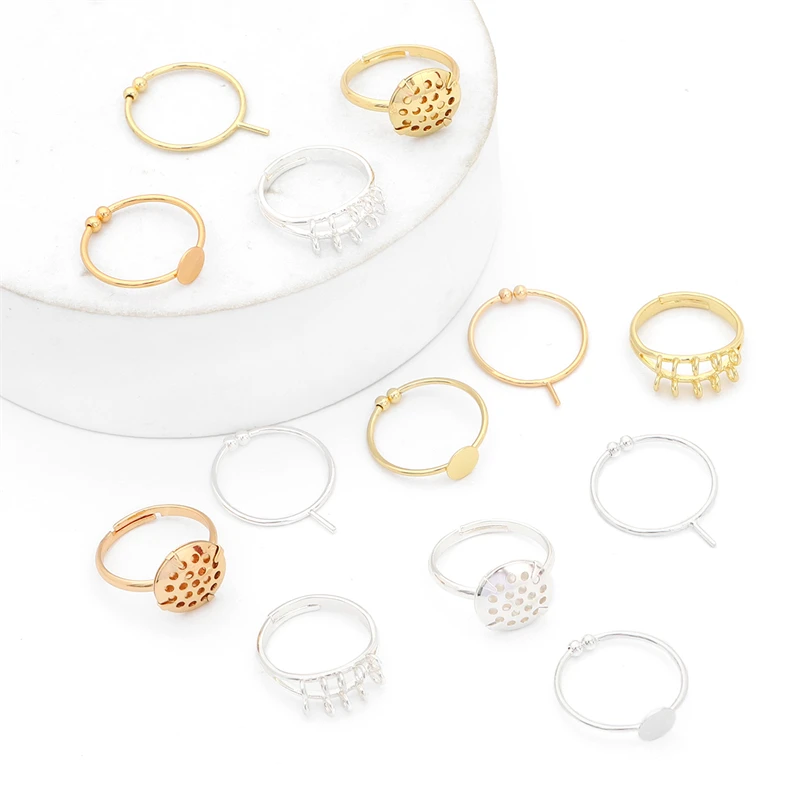 

1pc 18-19mm Gold/Silver Plated Copper Brass Hollow Multi-Layer Adjustable Ring Base for DIY Beaded Rings Jewelry Findings
