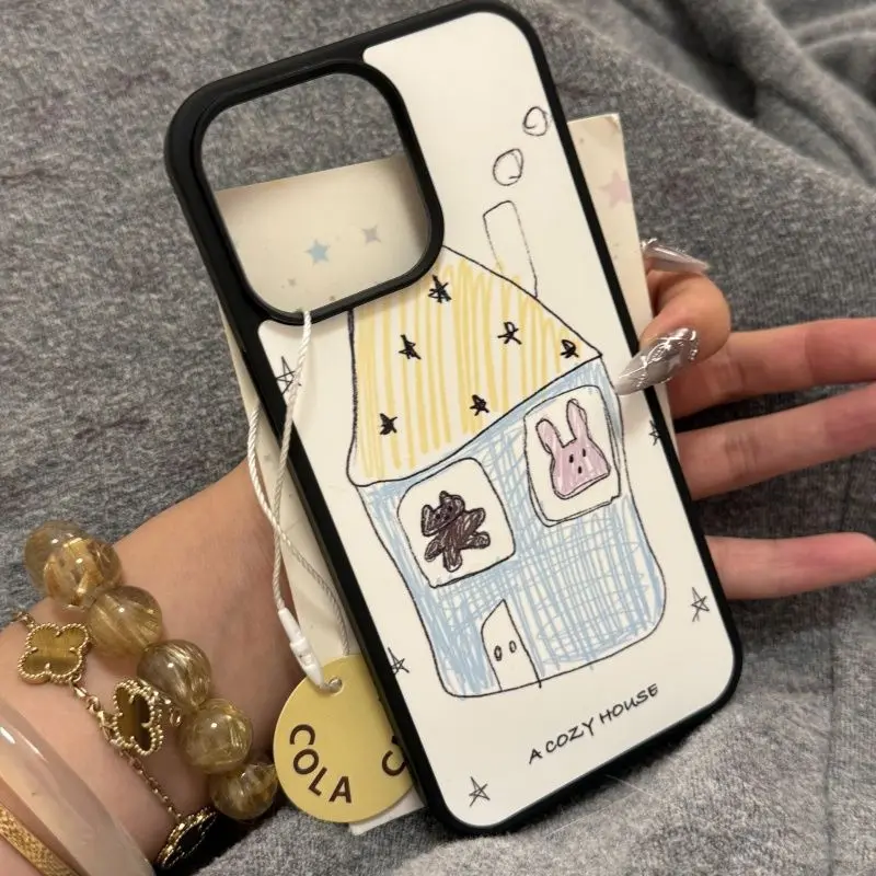 Charming Hand-Painted Small House Acrylic Phone Case - Anti-Drop Cover