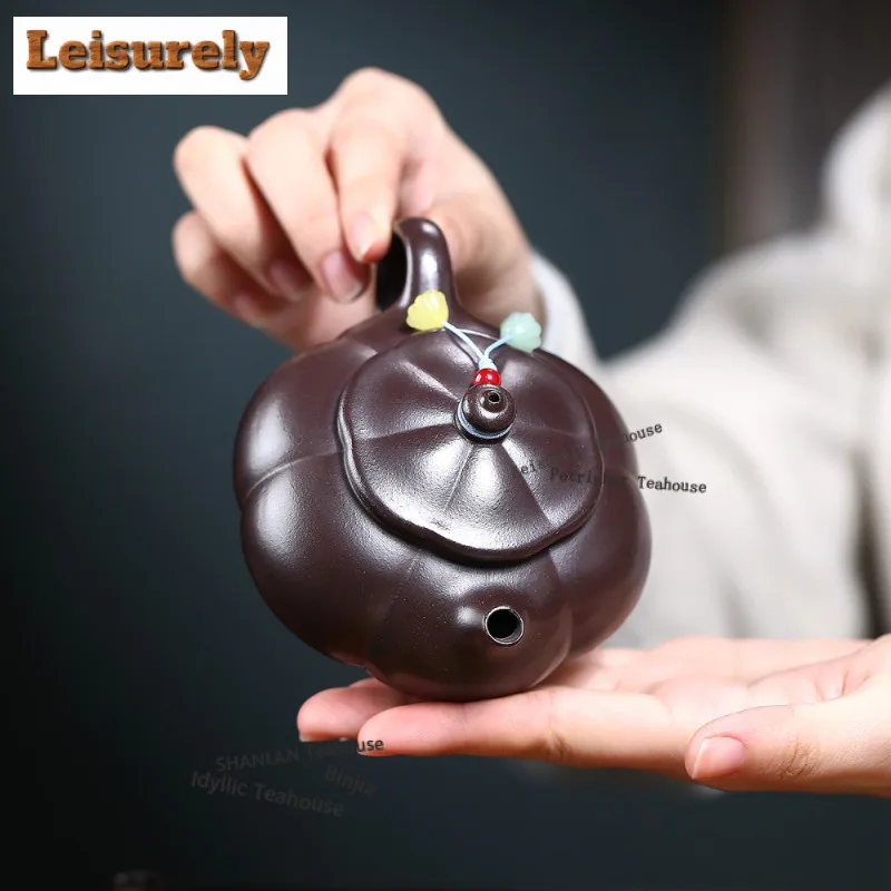 200ml Luxury Yixing Purple Clay Teapots Famous Master Handmade Rib Pot Raw Ore Purple Mud Kettle Zisha Tea Set Ornaments Craft