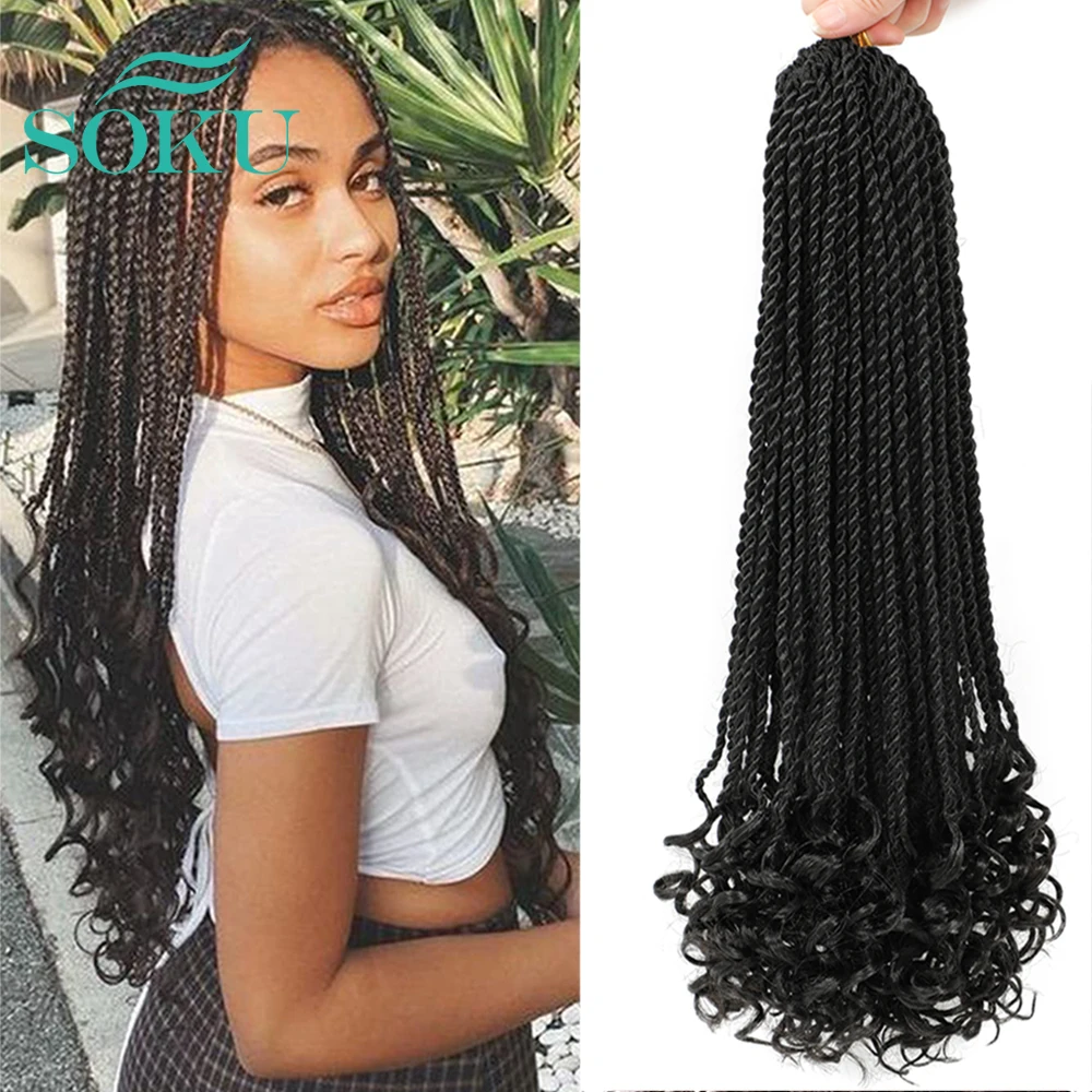

SOKU Senegalese Twist Crochet Hair Wave Box Braid Hair With Curly End Synthetic Braiding Hair Extension Black Senegal Twist Hair