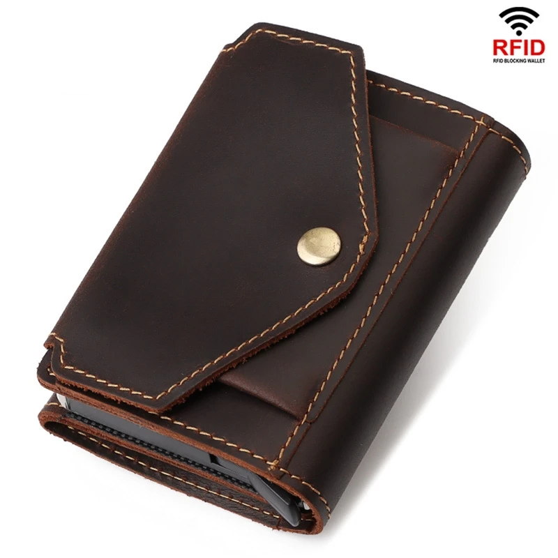 Man Vintage RFID Blocking Money Wallet Automatic Pop-up Credit Card Case for Men wallet card holder card holder credit card holder card wallet